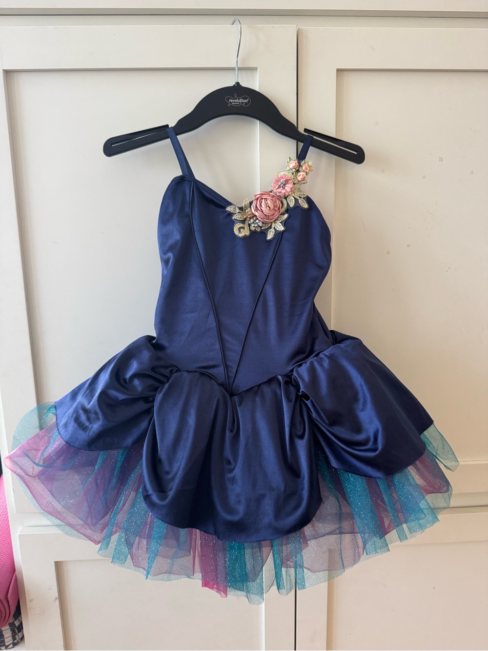 Navy Floral Appliqué Girls' Tutu Dance Costume